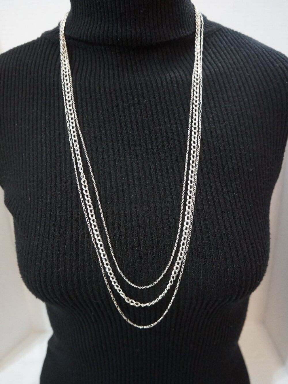 Vintage Silver Plated Layered Statement Necklace Boho 16"